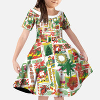 Hawaiian Santa Christmas Pattern Family Matching Off The Shoulder Long Sleeve Dress and Hawaiian Shirt White Version LT01 Daughter's Dress Red - Polynesian Pride