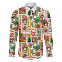 Hawaiian Santa Christmas Pattern Family Matching Off The Shoulder Long Sleeve Dress and Hawaiian Shirt White Version LT01 Dad's Shirt - Long Sleeve Red - Polynesian Pride