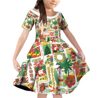 Hawaiian Santa Christmas Pattern Family Matching Off Shoulder Short Dress and Hawaiian Shirt White Version - Polynesian Pride