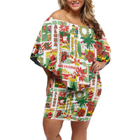 Hawaiian Santa Christmas Pattern Family Matching Off Shoulder Short Dress and Hawaiian Shirt White Version - Polynesian Pride