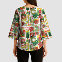 Hawaiian Santa Christmas Pattern Kimono Sleeve Blouse White Version - Polynesian Pride