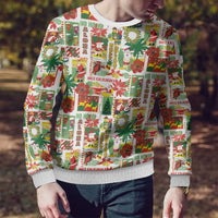 Hawaiian Santa Christmas Pattern Ugly Christmas Sweater White Version - Polynesian Pride