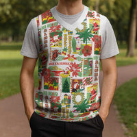 Hawaiian Santa Christmas Pattern Christmas Knitted V-Neck Vest White Version - Polynesian Pride