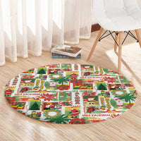 Hawaiian Santa Christmas Pattern Round Carpet White Version - Polynesian Pride