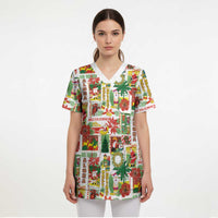 Hawaiian Santa Christmas Pattern Scrub Top White Version - Polynesian Pride