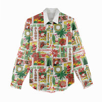 Hawaiian Santa Christmas Pattern Women Casual Shirt White Version - Polynesian Pride