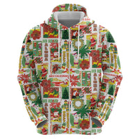 Hawaiian Santa Christmas Pattern Zip Hoodie White Version - Polynesian Pride