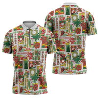Hawaiian Santa Christmas Pattern Zipper Polo Shirt White Version - Polynesian Pride