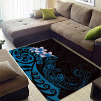 New Zealand Tuatara Plumeria Area Rug Maori Blue Koru Tribal Tattoo