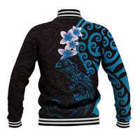 New Zealand Tuatara Plumeria Baseball Jacket Maori Blue Koru Tribal Tattoo LT01 - Polynesian Pride