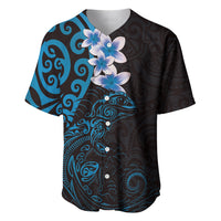 New Zealand Tuatara Plumeria Baseball Jersey Maori Blue Koru Tribal Tattoo LT01 Blue - Polynesian Pride
