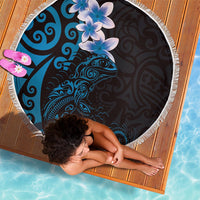 New Zealand Tuatara Plumeria Beach Blanket Maori Blue Koru Tribal Tattoo