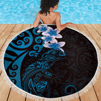 New Zealand Tuatara Plumeria Beach Blanket Maori Blue Koru Tribal Tattoo