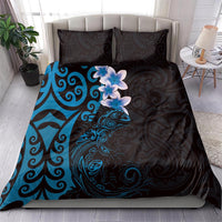 New Zealand Tuatara Plumeria Bedding Set Maori Blue Koru Tribal Tattoo