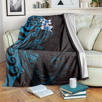 New Zealand Tuatara Plumeria Blanket Maori Blue Koru Tribal Tattoo LT01 Blue - Polynesian Pride