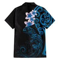 New Zealand Tuatara Plumeria Family Matching Long Sleeve Bodycon Dress and Hawaiian Shirt Maori Blue Koru Tribal Tattoo
