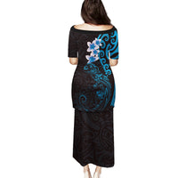 New Zealand Tuatara Plumeria Family Matching Puletasi and Hawaiian Shirt Maori Blue Koru Tribal Tattoo LT01 - Polynesian Pride