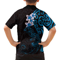 New Zealand Tuatara Plumeria Family Matching Summer Maxi Dress and Hawaiian Shirt Maori Blue Koru Tribal Tattoo LT01 - Polynesian Pride
