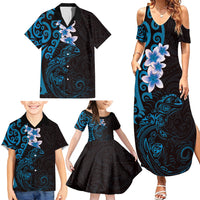 New Zealand Tuatara Plumeria Family Matching Summer Maxi Dress and Hawaiian Shirt Maori Blue Koru Tribal Tattoo LT01 - Polynesian Pride
