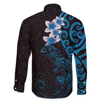 New Zealand Tuatara Plumeria Family Matching Summer Maxi Dress and Hawaiian Shirt Maori Blue Koru Tribal Tattoo LT01 - Polynesian Pride