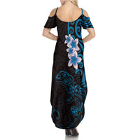 New Zealand Tuatara Plumeria Family Matching Summer Maxi Dress and Hawaiian Shirt Maori Blue Koru Tribal Tattoo LT01 - Polynesian Pride