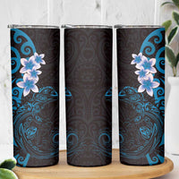 New Zealand Tuatara Plumeria Skinny Tumbler Maori Blue Koru Tribal Tattoo LT01 - Polynesian Pride