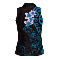 New Zealand Tuatara Plumeria Women Sleeveless Polo Shirt Maori Blue Koru Tribal Tattoo