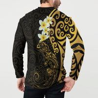 New Zealand Tuatara Plumeria Button Sweatshirt Maori Gold Koru Tribal Tattoo LT01 - Polynesian Pride