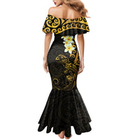 New Zealand Tuatara Plumeria Family Matching Mermaid Dress and Hawaiian Shirt Maori Gold Koru Tribal Tattoo LT01 - Polynesian Pride