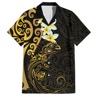 New Zealand Tuatara Plumeria Family Matching Summer Maxi Dress and Hawaiian Shirt Maori Gold Koru Tribal Tattoo LT01 Dad's Shirt - Short Sleeve Gold - Polynesian Pride