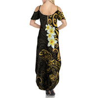 New Zealand Tuatara Plumeria Family Matching Summer Maxi Dress and Hawaiian Shirt Maori Gold Koru Tribal Tattoo LT01 - Polynesian Pride
