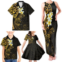 New Zealand Tuatara Plumeria Family Matching Tank Maxi Dress and Hawaiian Shirt Maori Gold Koru Tribal Tattoo LT01 - Polynesian Pride
