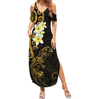New Zealand Tuatara Plumeria Summer Maxi Dress Maori Gold Koru Tribal Tattoo LT01 Women Gold - Polynesian Pride