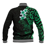 New Zealand Tuatara Plumeria Baseball Jacket Maori Green Koru Tribal Tattoo LT01 - Polynesian Pride