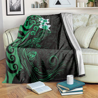 New Zealand Tuatara Plumeria Blanket Maori Green Koru Tribal Tattoo LT01 Green - Polynesian Pride