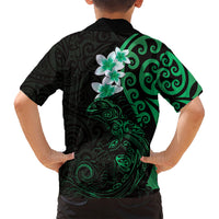 New Zealand Tuatara Plumeria Family Matching Summer Maxi Dress and Hawaiian Shirt Maori Green Koru Tribal Tattoo LT01 - Polynesian Pride