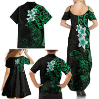 New Zealand Tuatara Plumeria Family Matching Summer Maxi Dress and Hawaiian Shirt Maori Green Koru Tribal Tattoo LT01 - Polynesian Pride
