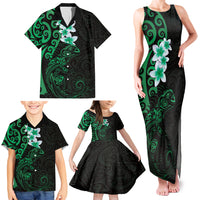 New Zealand Tuatara Plumeria Family Matching Tank Maxi Dress and Hawaiian Shirt Maori Green Koru Tribal Tattoo LT01 - Polynesian Pride