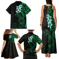 New Zealand Tuatara Plumeria Family Matching Tank Maxi Dress and Hawaiian Shirt Maori Green Koru Tribal Tattoo LT01 - Polynesian Pride