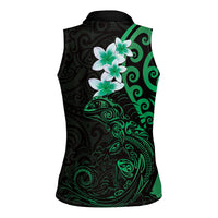 New Zealand Tuatara Plumeria Women Sleeveless Polo Shirt Maori Green Koru Tribal Tattoo