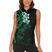 New Zealand Tuatara Plumeria Women Sleeveless Polo Shirt Maori Green Koru Tribal Tattoo