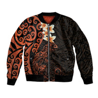 New Zealand Tuatara Plumeria Bomber Jacket Maori Orange Koru Tribal Tattoo