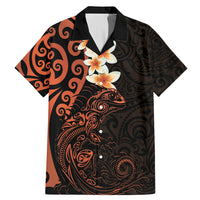 New Zealand Tuatara Plumeria Family Matching Mermaid Dress and Hawaiian Shirt Maori Orange Koru Tribal Tattoo LT01 Dad's Shirt - Short Sleeve Orange - Polynesian Pride