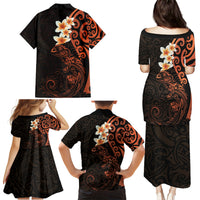 New Zealand Tuatara Plumeria Family Matching Puletasi and Hawaiian Shirt Maori Orange Koru Tribal Tattoo LT01 - Polynesian Pride