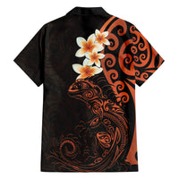 New Zealand Tuatara Plumeria Family Matching Puletasi and Hawaiian Shirt Maori Orange Koru Tribal Tattoo LT01 - Polynesian Pride