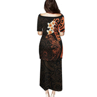 New Zealand Tuatara Plumeria Family Matching Puletasi and Hawaiian Shirt Maori Orange Koru Tribal Tattoo LT01 - Polynesian Pride