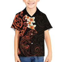 New Zealand Tuatara Plumeria Family Matching Puletasi and Hawaiian Shirt Maori Orange Koru Tribal Tattoo LT01 Son's Shirt Orange - Polynesian Pride