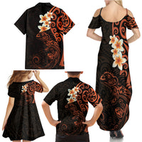 New Zealand Tuatara Plumeria Family Matching Summer Maxi Dress and Hawaiian Shirt Maori Orange Koru Tribal Tattoo LT01 - Polynesian Pride