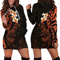 New Zealand Tuatara Plumeria Hoodie Dress Maori Orange Koru Tribal Tattoo