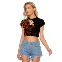 New Zealand Tuatara Plumeria Raglan Cropped T Shirt Maori Orange Koru Tribal Tattoo LT01 Female Orange - Polynesian Pride